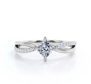 Modern 1.15 Carat Princess Cut Moissanite Diamond Compass Engagement <b>Ring</b> <b>Split</b> Shank Four Prong Gold Plated Bridal <b>Ring</b> - Product Image 1