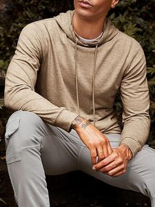 Sudadera con Capucha para Hombre, Manga Larga, Color Sólido, Corte Ajustado, Transpirable, Tejida, Estilo Casual Otoñal - Product Image 5