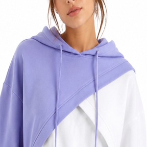 Sweat-shirt à capuche tie-dye pour femme, coupe courte, manches classiques, en molleton, style décontracté, blanc et violet, streetwear - Product Image 5