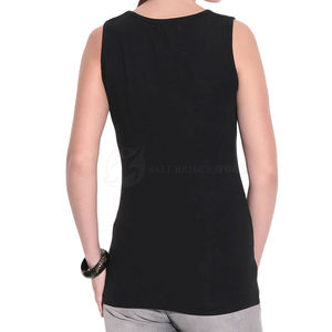 Camisetas sin mangas de poliéster/algodón para mujer al por mayor, con logo personalizado, tops de verano sin mangas, transpirables, de color liso con logo frontal. - Product Image 4