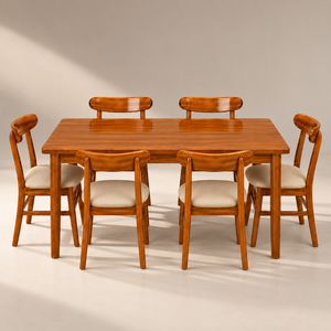 Wooden <b>Dining</b> Set Furniture Midcentury Modern <b>Dining</b> <b>Chair</b> Solid Back <b>Beige</b> Cushion Comfortable Home Furniture - Product Image 1