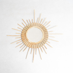 Sun shaped rattan cane <b>mirrors</b> mini & large size supply high quality hand-<b>crafted</b> wall <b>mirror</b> - Product Image 4
