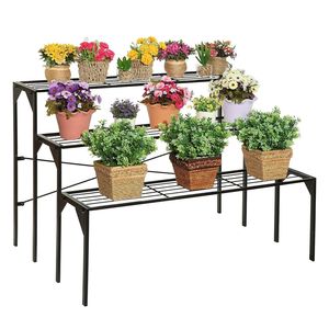 1 support de plantes en métal robuste à 3 niveaux pour l'extérieur avec étagère, multi-usages pour pots de fleurs et jardinières - Product Image 1