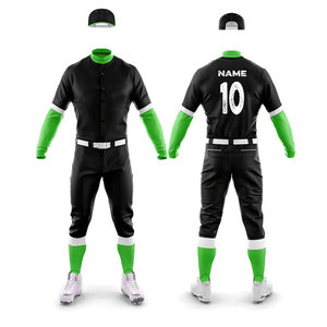 Uniforme de baseball personnalisé à manches courtes noir et vert, anti-humidité, impression par sublimation, nom et numéro de l'équipe 10, vêtements pour hommes toutes saisons - Product Image 1