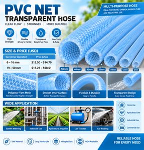 Tuyau d'arrosage de jardin flexible en PVC KARYON Premium 6-16mm X 50M Transparent Rétractable Haute Pression Enveloppé de Maille - Product Image 1