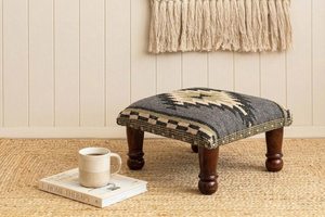KRAFTERS Pouf carré tufté à la main, style Kilim vintage traditionnel, avec pieds en bois, écologique, pour intérieur/extérieur, décoration de salon - Product Image 6