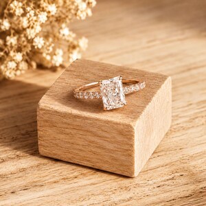 Lab Grown Diamond Emerald Cut Solitaire Engagement <b>Wedding</b> Ring Solid 18K Gold IGI Certified Women's Bridal Ring - Product Image 2