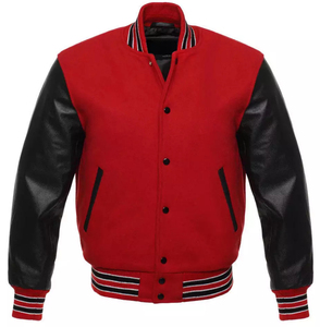 Chaqueta Varsity de Béisbol Personalizada con Logotipo, de Piel de Oveja Revestida, Impermeable, Cortavientos, Transpirable, con Cuello Redondo y Puños Acanalados para Hombre - Product Image 1