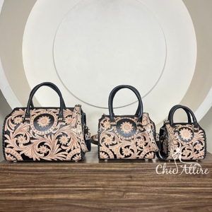 Bolsos de Viaje de Cuero Floral Hechos a Mano de Gran Capacidad, con Cierre de Cremallera, para Gimnasio, Deportes, Unisex, Bolsos de Mano Rápidos - Product Image 1