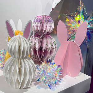 Honeycomb Easter Rabbit 7" Craft Paper Party <b>Decoration</b> Supplies for Festive Table <b>Decorations</b> - Product Image 1