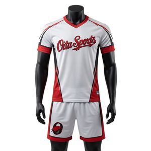 Conjunto de Uniforme de Lacrosse Sublimado Blanco y Rojo Unisex, Ropa Deportiva Ligera de Poliéster para Equipos Deportivos - Product Image 1