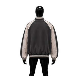 Blouson universitaire décontracté en laine anthracite avec fermeture éclair, en polaire, coupe droite, pour l'automne, en polyester et coton, avec des caractéristiques confortables - Product Image 2