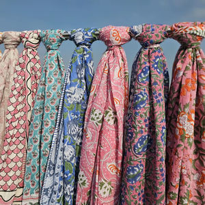 Wholesale Hand Block Print Floral Eco-Friendly Cotton Sarong Pareo Scarf Floral Indian Beach Wrap Lightweight Boho <b>Cover</b> Bulk - Product Image 1
