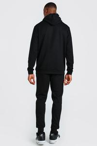 Men's Black Hooded Tracksuit Full Length Sweatshirt Jogger Set Striped Red Side Panels Breathable Polyester Autumn Wear - Product Image 4