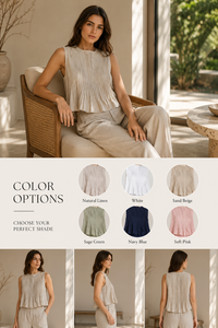 Summer Sleeveless Linen Top High Waist Pant <b>Set</b> Women Premium Breathable Fabric Elegant Two Piece Matching Bohemian Eco-Friendly - Product Image 3