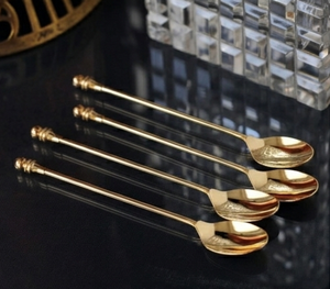 Cuillères à cocktail en acier inoxydable plaqué or de luxe, réutilisables, pour mélanger les cocktails - Product Image 1