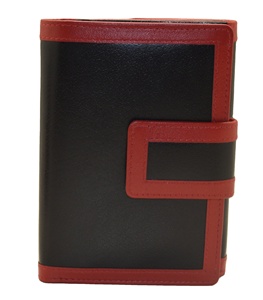 Cartera Trifold Unisex de Cuero PU Negra con Ribete Rojo, Cierre de Broche, Estilo Minimalista para Uso Diario - Product Image 1
