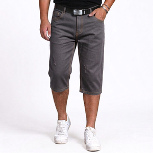 Shorts en jean bleu de haute qualité pour hommes, taille mi-haute, style décontracté, délavé, imprimé, plissé, tendance, pour l'été, style motard - Product Image 3