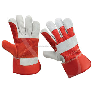 Venta al por mayor de guantes de cuero de vaca de trabajo de cuero dividido de Pakistán con guantes de cuero de construcción de tela de algodón amarillo - Product Image 6