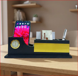 Modern Desk Organizer With Clock <b>Phone</b> Stand Pen Holder Card Slot Multifunction <b>Office</b> Gift - Product Image 5