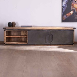 Mueble TV Vandana Silver Line de gran formato, 200 cm, 2 puertas, 2 cajones, metal y madera - Product Image 4