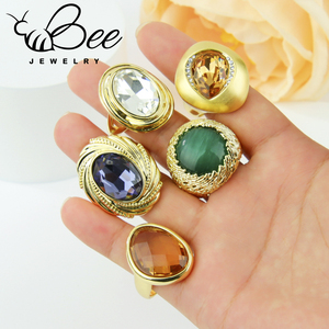 High Quality Crystal <b>Chunky</b> 14k Gold Plated <b>Rings</b> French Fashion Gemstone <b>Ring</b> For Women Gifts - Product Image 1