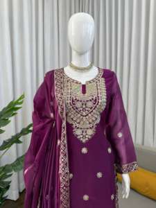 Traje Salwar Kameez de Seda JMC con Bordado de Hilo, Completamente Cosido, para Bodas y Festivales, Ropa Étnica India - Product Image 5