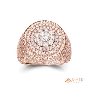 Anillo de Moissanita Chapado en Oro Rosa con Clúster, Halo Redondo y Pavé, Banda de Declaración, Joyería Hip Hop, Regalo para Hombre, Estilo Elegante Miami Chicago USA - Product Image 1