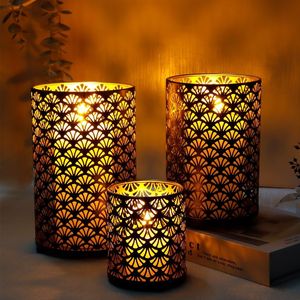 Filigree Mandala Metal Candle Holders Set Of 3 With Geometric Cutouts Warm Glow Home Decoration <b>Heat</b> Resistant - Product Image 6