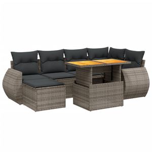 Conjunto de Sofás de Jardín de Ratán Gris, 6 Plazas, Muebles de Exterior Resistentes a la Intemperie, Diseño Contemporáneo - Product Image 4