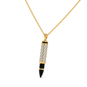 Collier pendentif en émail noir en forme de balle avec diamant - Product Image 3