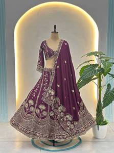 Premium Chinon Silk <b>Sequins</b> and Zari Embroidered Lehenga Choli with Dupatta | Semi Stitched 3.5 Meter <b>Flare</b> Wedding Bridal Party - Product Image 5