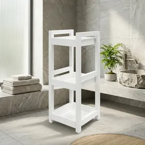 Étagère de rangement en bois blanc minimaliste à 3 niveaux pour la salle de bain, design gain de place - Product Image 6