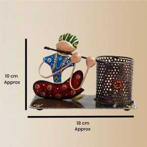 Premium Handcrafted Metal Pen Stand – Decorative Indian Musician <b>Desk</b> Organizer – Premium Metal Pen Holder for Office & <b>Study</b> - Product Image 2