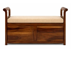 Banco de Almacenamiento Tallado en Madera Maciza |   Sofá de Entrada Tapizado con Patrón de Pirámide 3D |   Muebles de Salón al por Mayor - Product Image 3