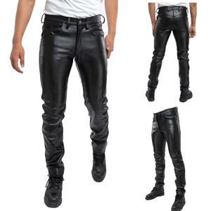 2023Pantalones de cuero para hombre, pantalones delgados de cuero PU, pantalones elásticos de cuero para motocicleta a la moda, pantalones impermeables a prueba de aceite para hombre, Blac - Product Image 1