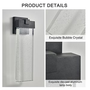 Applique da Esterno Moderna da 18 Pollici, Impermeabile, con LED da 12W e Cristalli a Bolle, Finitura Nera, Confezione da 1, di Dow - Product Image 6