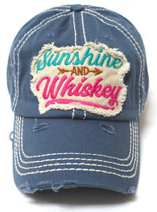 หมวกเบสบอลยีนส์ปักลาย Sunshine And Whiskey แบบดิสเทรส ปรับขนาดได้ 6 แผง สำหรับทุกเพศ สไตล์ลำลอง ฤดูใบไม้ผลิและฤดูร้อน - Product Image 2
