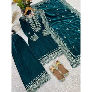 Robe de soirée de travail avec séquence de broderie lourde de créateur-Sharara et Dupatta pour fête - Product Image 2