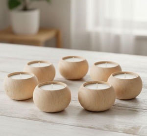 Portavelas Pequeño de Madera para Escritorio, Portavelas Circular de Madera de Haya para el Hogar, Disponible en Diferentes Colores - Product Image 2
