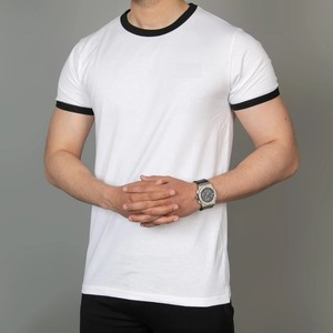 T-shirt blanc uni pour homme, col rond, manches courtes, séchage rapide, respirant, coupe décontractée, logo tricoté sur le devant, 100% coton, t-shirt basique - Product Image 3