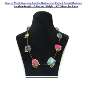 Geometric Luxury <b>Statement</b> <b>Necklace</b> Natural Stones 18k Gold Plated Link Bohemia Style for Women Anniversary Gift Party Wear - Product Image 3
