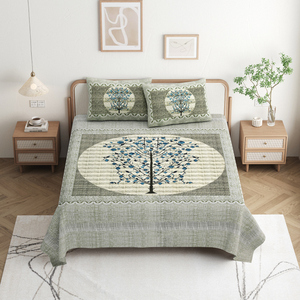 Beautiful Leaf Pattern Cotton <b>Bed</b> Cover Hand Block Printed Indian Handmade Boho Bedding Set 300tc Fade Resistant All-Season - Product Image 1