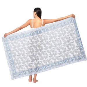 Great Price Hand Block Print Cotton <b>Sarong</b> Wrap for Women, Lightweight Bikini Cover-Up, Summer Beach & Resort Wear - Product Image 6