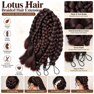 Extensiones de Cabello Trenzadas Hechas a Mano con Diseño de Flor de Loto, Color Castaño Oscuro Natural, para Disfraces, Moda, Salón de Belleza y Accesorios de Estilismo - Product Image 6
