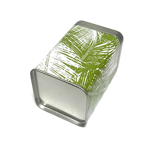 Caja de Almacenamiento de Hojalata con Diseño de Hoja de Palma Verde y Blanco, Contenedor Metálico Reciclable para Regalos y Manualidades - Product Image 3