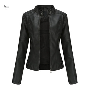 Relevo Industries Women's Leather Motorcycle <b>Jacket</b> Stand Collar <b>Zipper</b> Closure Slim Fit Moto Biker Style Outerwear Man <b>Jacket</b> - Product Image 3