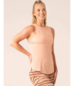Camisetas sin mangas de Yoga para mujer personalizables de calidad superior, camisola transpirable, cuello con volantes, Top de Jersey elástico tejido de longitud corta - Product Image 3