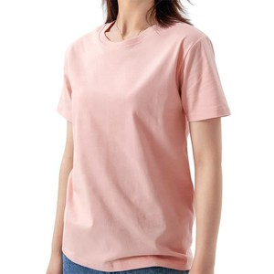 T-shirt pour femme en coton 100% rose, col rond, manches courtes, coupe classique, jersey décontracté, respirant, pour le printemps et l'été, OEM ODM - Product Image 1