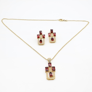 925 Sterling Silver Natural Red <b>Garnet</b> Pendant & <b>Earring</b> Set Gold Plated OEM ODM Fine Jewelry - Product Image 4